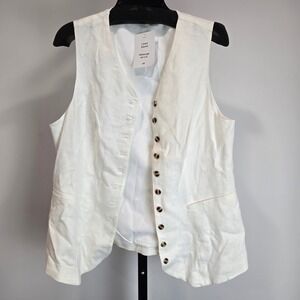 HM Divided White Linen Blend Waistcoat Vest Top Button Down Summer Large NEW